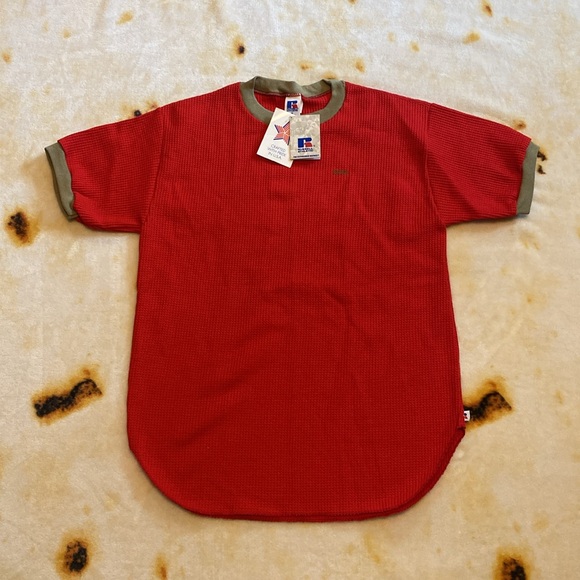 Russell Athletic Deadstock Vintage Mens Waffle Knit Thermal Shirt 80s Ringer Tee - Picture 3 of 11